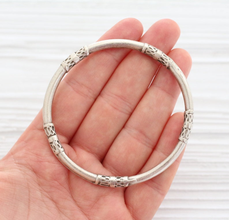 Large Antique Silver Ring Pendant Connector Round Metal Etsy