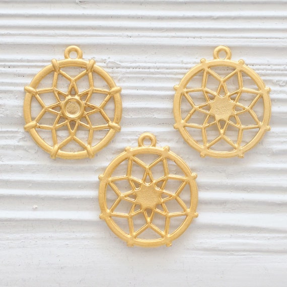 Helm pendant, boat wheel pendant, gold filigree pendant, round pendant, filigree medallion, tribal pendant, earrings dangle, flower pendant