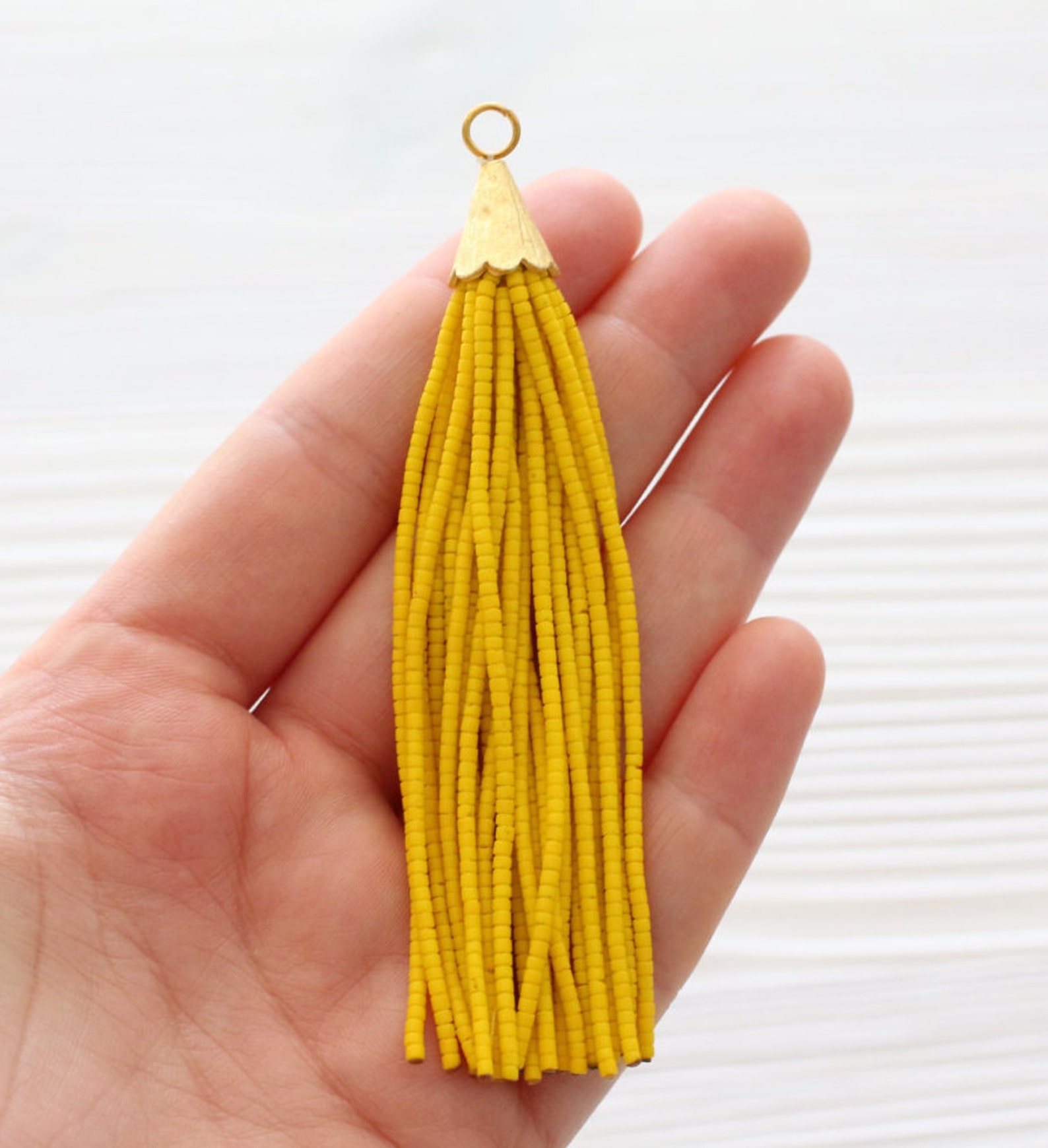 Yellow Bead Tassel Long Tassels Gold Cap Tassel Tassel Etsy