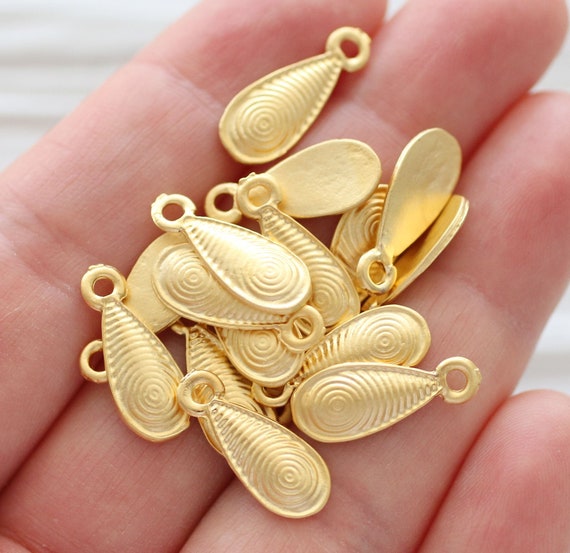 10pc drop charms, spiral charms gold, hammered charms, teardrop charms, earrings charm, necklace large hole charms, spike bracelet charms