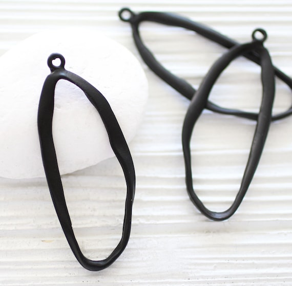 Organic shaped oval pendant black, earrings hoops oval, earring oval loop, black hoops, oval focal pendant, large earrings dangle charm