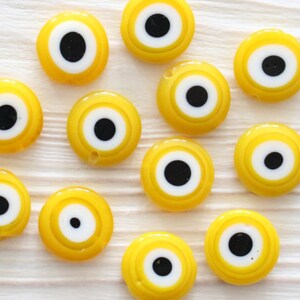 15, 30pc, 12mm yellow evil eye, round glass beads, lamp work, evil eye beads, DIY beads, flat glass beads, good luck beads, EE12 image 7