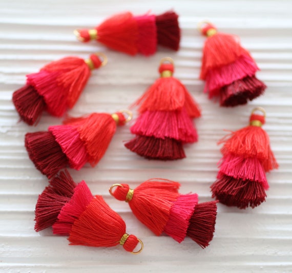 2pc red layered tassels, red maroon burgundy multi layer tassels, earrings tassels, necklace tassel pendant, purse tassel charm, dangle