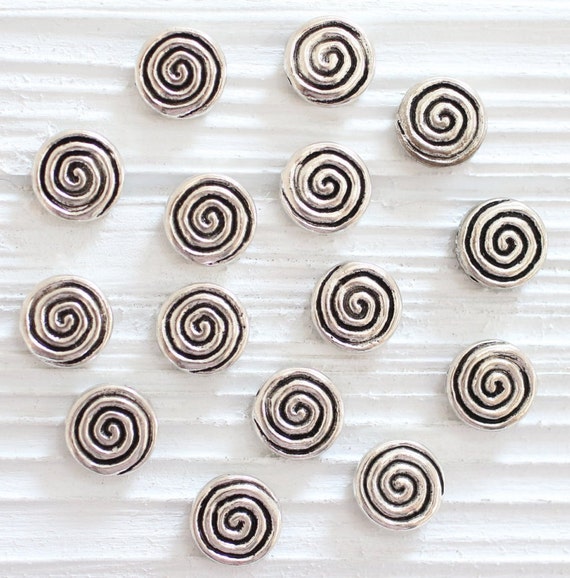 5pc silver slider beads, spacer beads, large hole beads,spiral metal beads, large silver beads,rustic beads, bead spacer, metal spacers