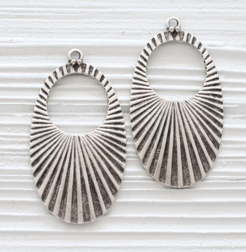 Oval pendant silver, drop pendant dangles, hammered pendant, tribal big pendant, rustic focal piece, earring charms image 2