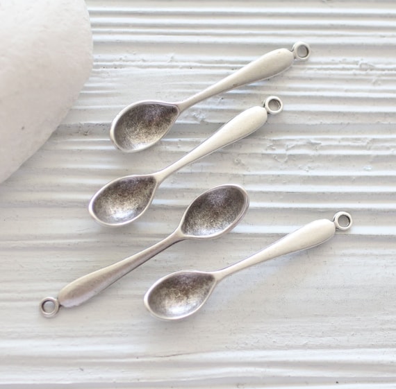 2pc spoon pendant silver, spoon charm silver, earring charms, tribal pendant, earring dangles, contemporary pendant, kitchen accessory charm