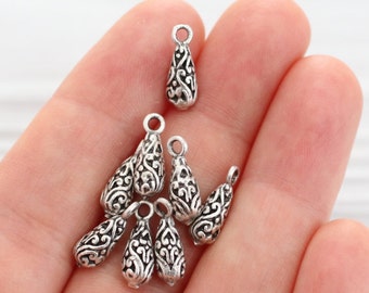 10pc silver filigree teardrop charm, filigree beads, teardrop beads, silver tribal charms, dangle charms, bracelet earring charms,drop charm