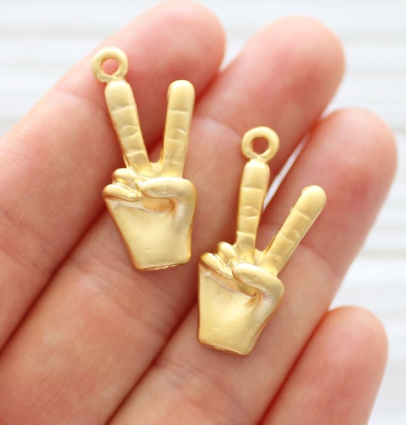 4pc victory charms gold, earrings charms, necklace charm, hand signs charms, jewelry findings, peace charm, V charm, peace sign,just dangles