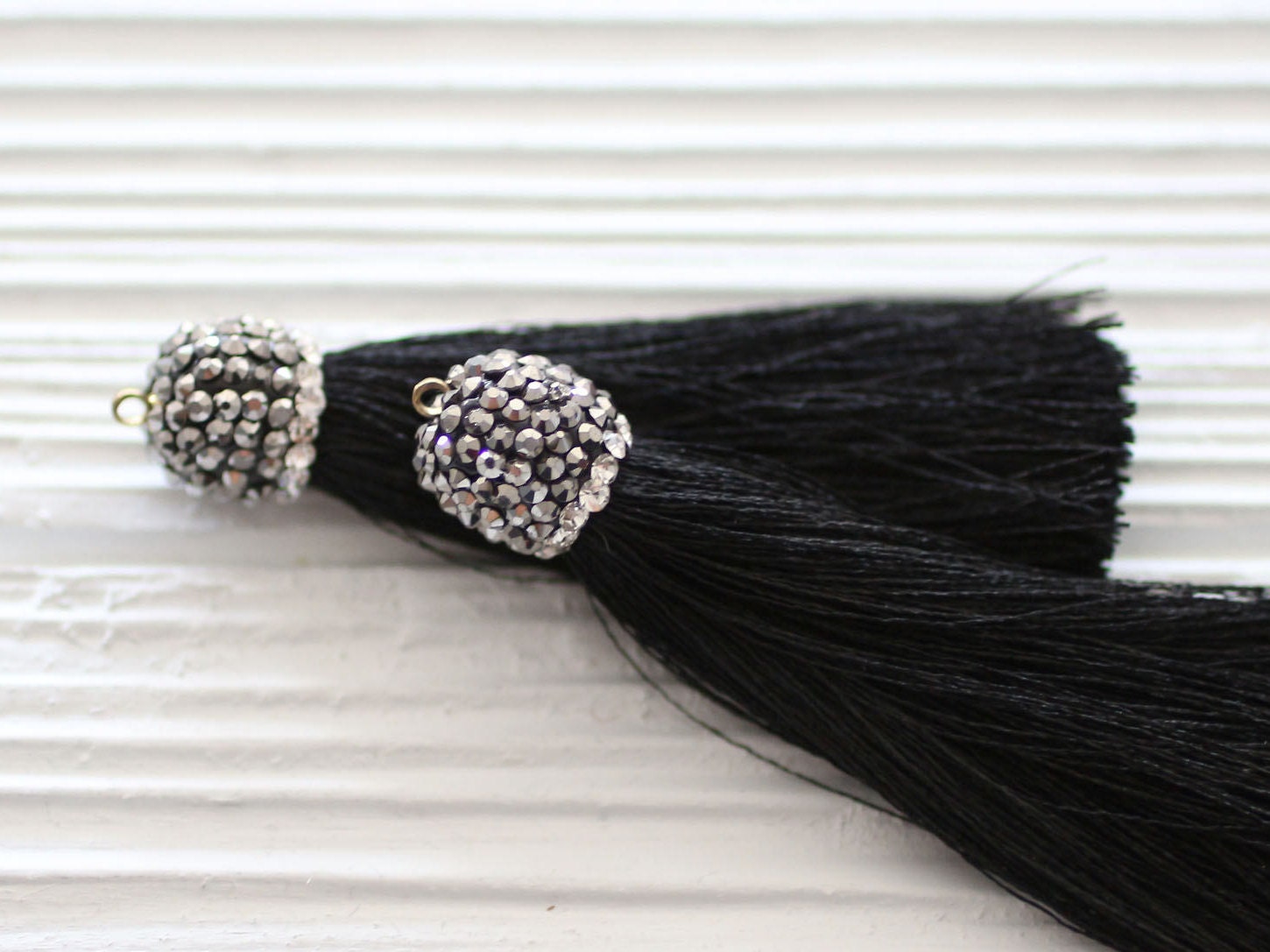 Black tassel with rhinestone cap, long black tassel, tassel pendant ...