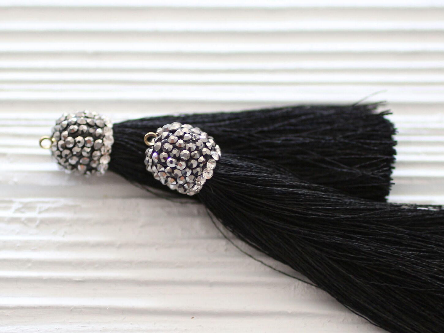 Black tassel with rhinestone cap, long black tassel, tassel pendant ...