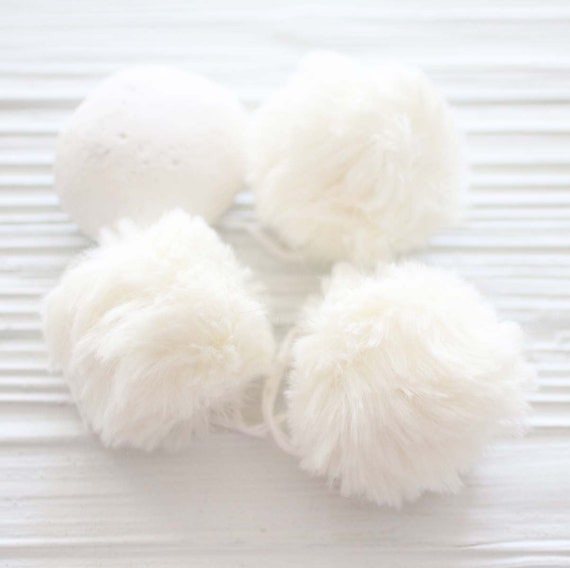 2pc ivory pom pom, 2" garland pom pom, puff pearl fur pom poms for beanie hats keychains purses bridal shower nursery decor, N8