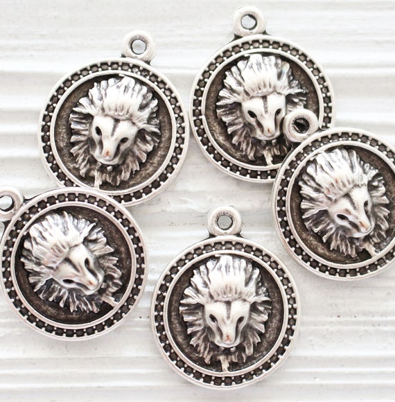 Lion pendant silver, lion coin, lion jewelry findings, filigree, animal pendant, lion, earrings charm, lion head charm, lion dangle pendant