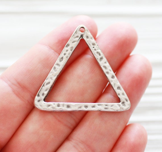 Triangle pendant silver, hammered metal pendant, large silver earrings charm, rustic pendant, boho findings, geometric pendant