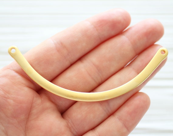 Crescent pendant, focal collar pendant, gold crescent moon, gold crescent connector, gold necklace bar pendant, large arc connector, flat