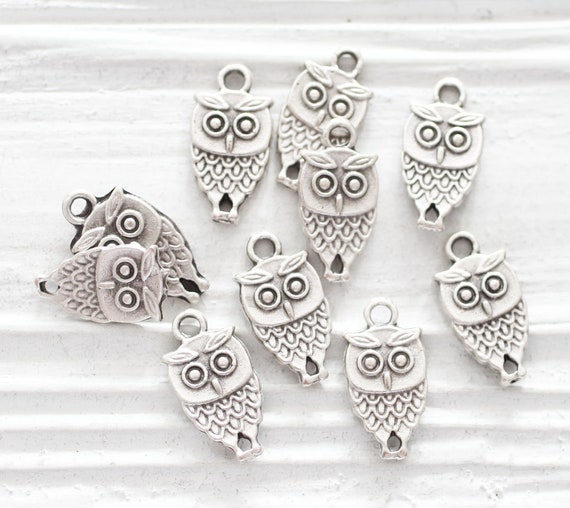 10pc silver owl charm, earrings drop charms, owl dangles, cute animal charms, charms for bracelets and necklaces