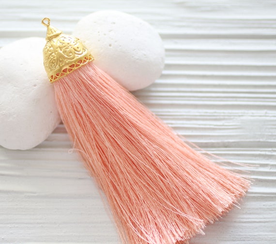 Extra large blush tassel with rustic gold tassel cap, powder pink, peach tassel, jewelry tassel, knob decor, necklace tassel pendant, N60