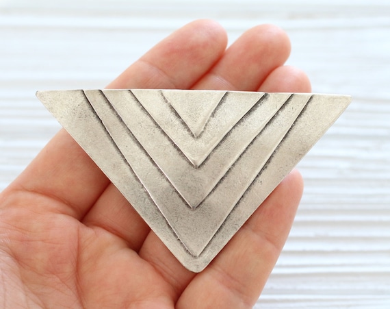 Triangle pendant, silver pendant, tribal pendant, geometric pendant, large pendant, rustic pendant, large metal pendant