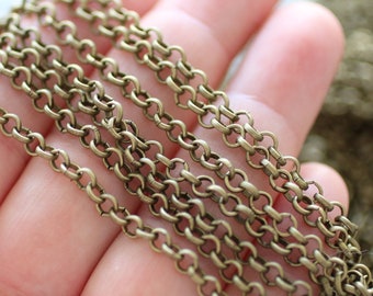 3.3 feet 3.5 mm antique gold rolo chain, necklace chain, jewelry chain, rolo chain, chain, matte chain, bronze chain