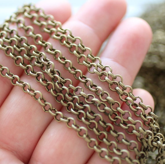 3.3 feet 3.5 mm antique gold rolo chain, necklace chain, jewelry chain, rolo chain, chain, matte chain, bronze chain