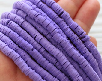 2 strands, 16", purple vinyl beads, polymer beads purple, heishi beads, polymer clay beads, 5mm round rondelle, spacer beads, necklace beads