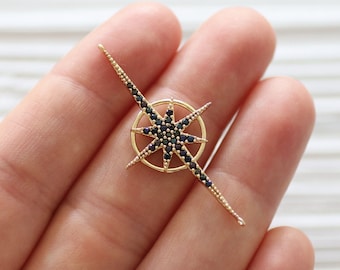 Pave compass pendant connector, rhinestone compass dangle pendant, pave charms, rhinestone pave beads, necklace bracelet pave connector