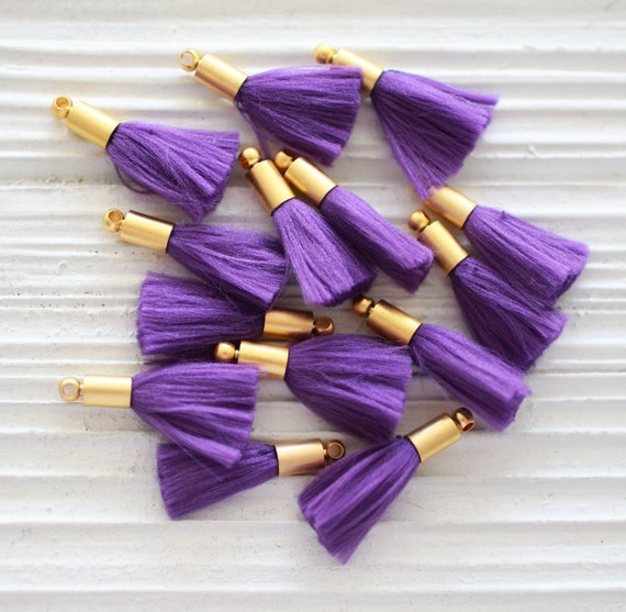 2pc purple tassel with gold cap, mini tassels, tassel pendant, gold cap tassel, jewelry tassels, purple tassel, plum, necklace tassel, N63