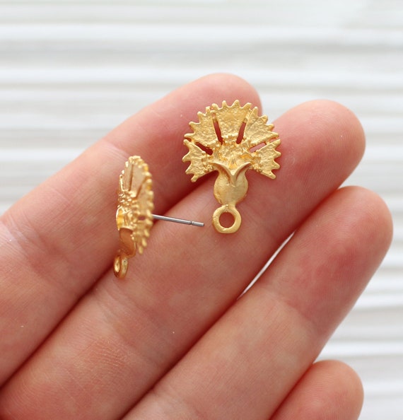 2pc 24K gold plated earrings stud set, earring studs gold, tribal stud earrings, studs set, studs with loop for charms tassels, gold studs