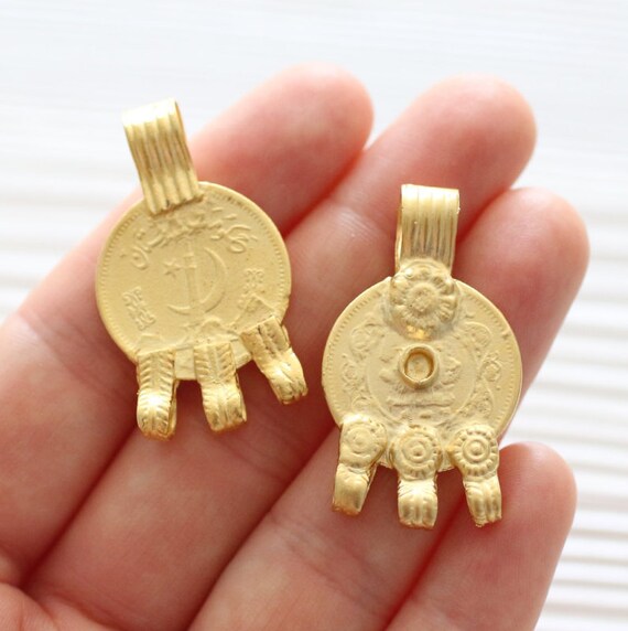 Gold coin pendant connector, multi strand connector, rustic coin pendant, large gold connector, boho pendant, coins, hammered pendant