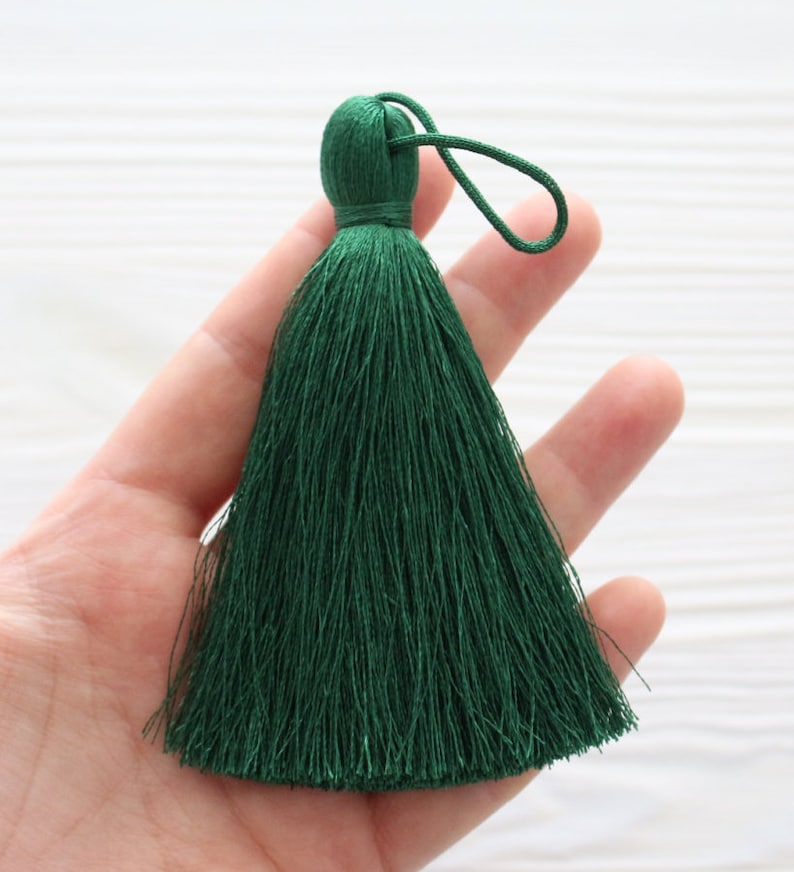 Emerald green silk tassel, extra large mala tassels, tassels for jewelry, purse tassel charm, door knob decor tassel, green tassel, N55 image 2