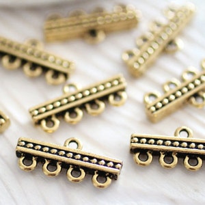 4pc antique gold jewelry connector, multi strand connector, necklace connectors, gold bar connectors, gold links, end bars, TierraCast image 1