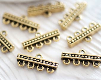 4pc antique gold jewelry connector, multi strand connector, necklace connectors, gold bar connectors, gold links, end bars, TierraCast