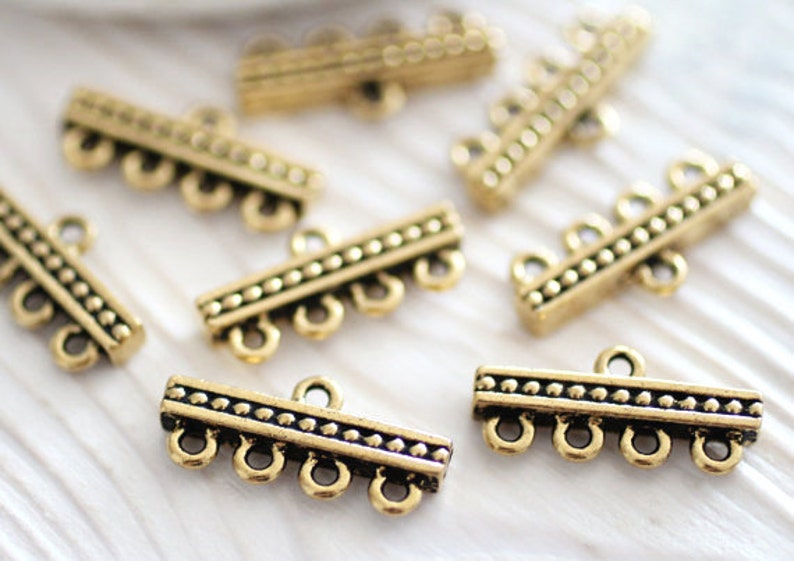 4pc antique gold jewelry connector multi strand connector image 1