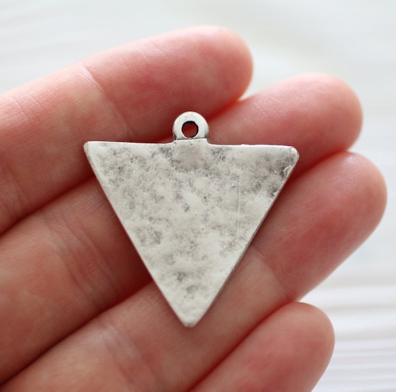 2pc triangle charm pendant, silver charms, earring charms, geometric pendant, tribal pendant, boho pendant, hammered pendant, flat charms