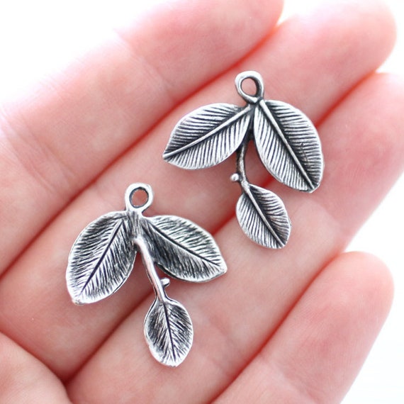 Silver leaf pendant, silver leaf charm, earrings charm dangle, branch charms, fall pendant, leaf charms silver, natural pendant