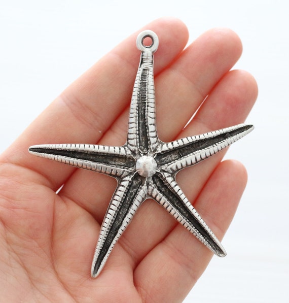 Starfish silver, large starfish pendant, large pendants, sea pendants, hammered pendant, large silver star pendant, focal star pendant, L