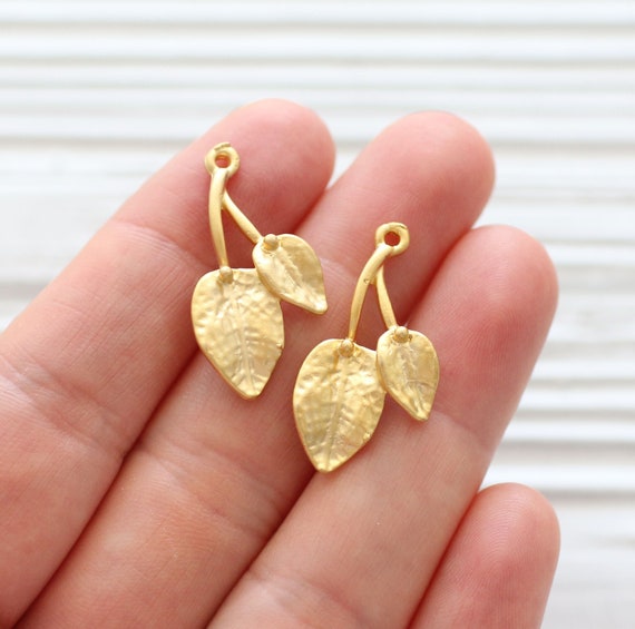 2pc leaf charms gold, earring charms gold, leaf branch charm, flower branch pendant gold, earrings charm, leaf pendant, just dangles