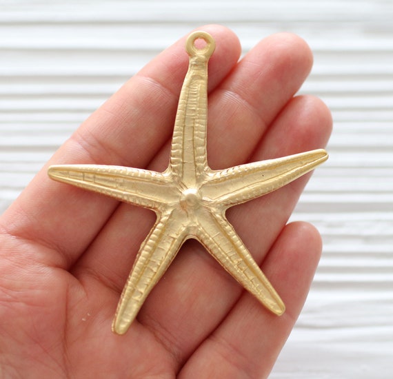 Starfish pendant, large starfish, large pendants, large starfish pendant gold, sea pendant, hammered pendant, large star pendant gold, L