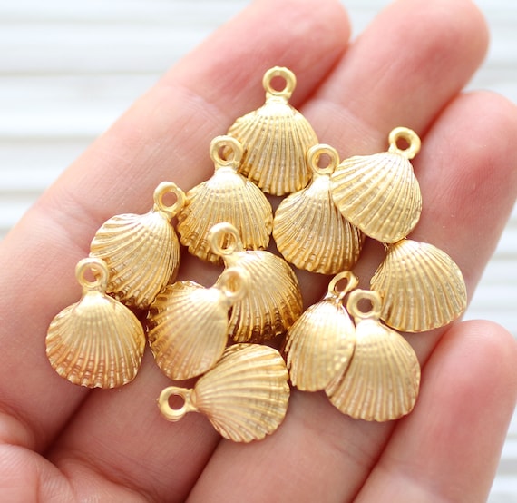 10pc shell charms gold, seashell earring charms, matte gold, seashells, sea findings, mini sea pendant, seashell pendant charm gold, shell,M