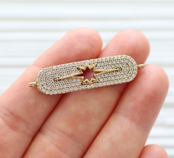 Compass pendant, pave connector, rhinestone pave pendant, gold pave charms, rhinestone findings, necklace connector, bracelet cz findings