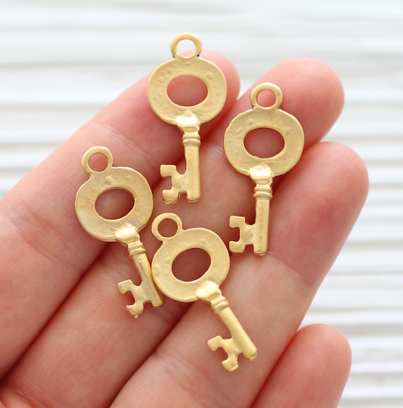5pc key charm gold, key charms for necklace, key pendant charm, large key dangles, earrings charms, earrings pendant, metal key beads
