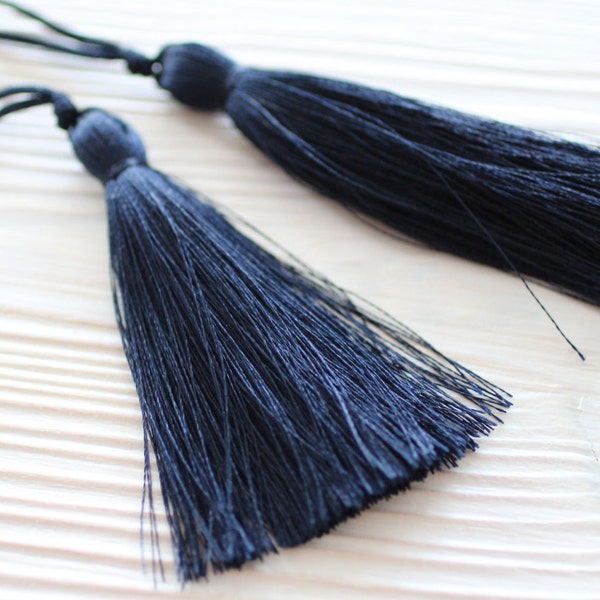 Navy silk tassel, dark blue tassel, large tassels, tassels for jewelry, tassel, midnight blue, decorative tassels, EastVillageSupply, N17