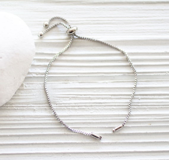 Silver bracelet blank with sliding stopper, adjustable DIY bracelet, semi-ready, silver friendship bracelet, chain bracelet blank