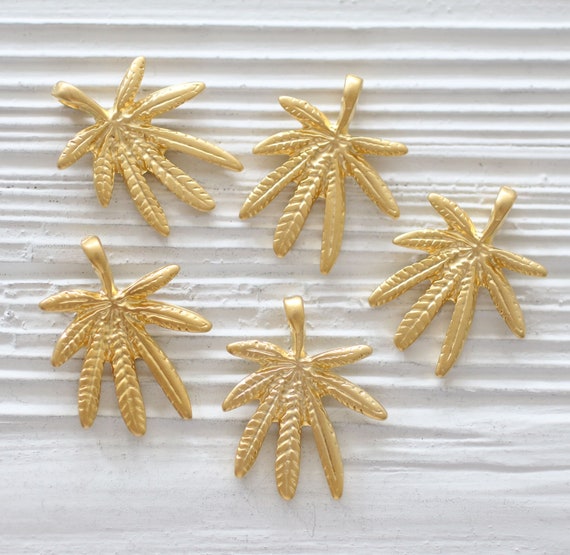 2pc palm tree pendant gold, palm tree leaf findings, leaf charm, leaf pendant gold, leaf, palm tree leaves, earrings charms, dangles