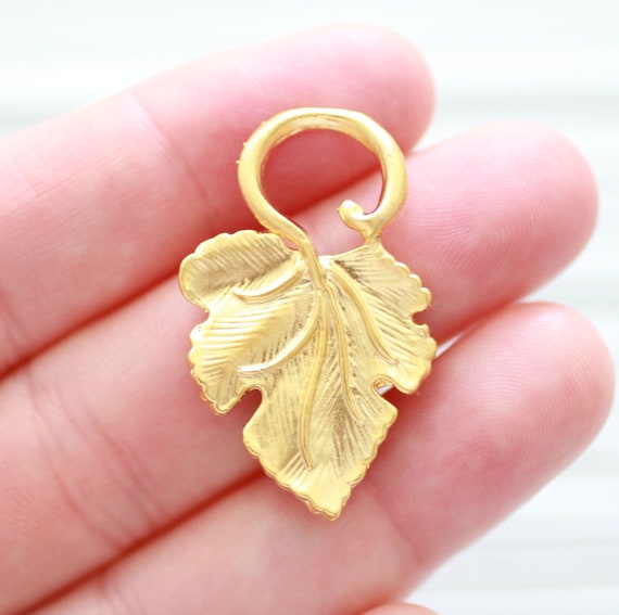 Leaf charm pendant, filigree leaf gold, hammered leaf, matte gold rustic pendant dangle, earring charms gold, romantic leaf charm