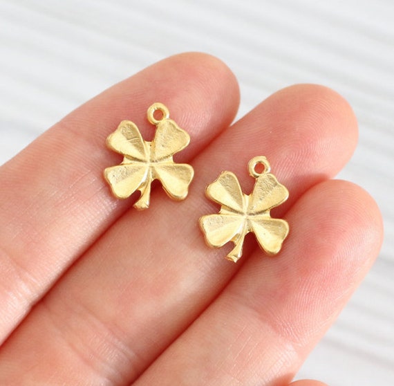 10pc four leaf clover charms, earring charms, 4 leaf clover, bracelet charms, metal charms, matte gold charms, necklace charms, gold beads