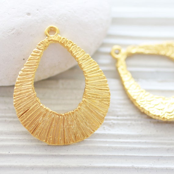 Drop charm, teardrop pendant gold, earrings loops, gold hoops, hammered pendant, contemporary pendant, rustic drop charms
