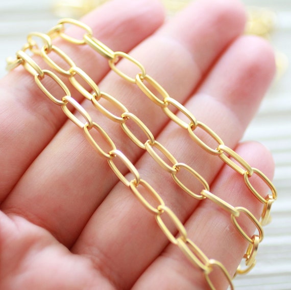 3.3 feet 12mm cable chain, 24K gold plated cable chain, matte gold large link chain, necklace chain, jewelry chain, bracelet chain