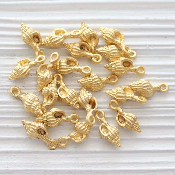 10pc seashell charm, matte gold spiral earrings charms, bracelet charms, gold charms, sea shell dangle pendant, sea charms, spiral charms