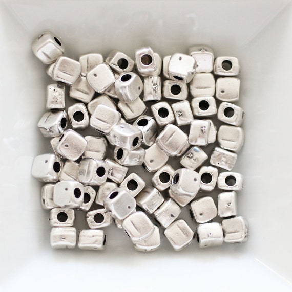 10pc rondelle beads silver, sliding beads, silver heishi beads, metal spacer beads, large hole beads, square beads, bracelet beads