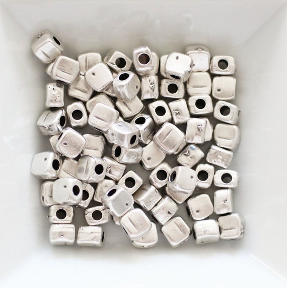10pc rondelle beads silver, sliding beads, silver heishi beads, metal spacer beads, large hole beads, square beads, bracelet beads